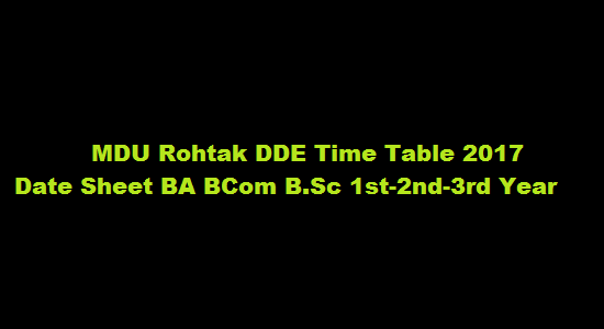 MDU Rohtak DDE Date Sheet 2018 Time Table BA BCom B.Sc 1st-2nd-3rd Year ...