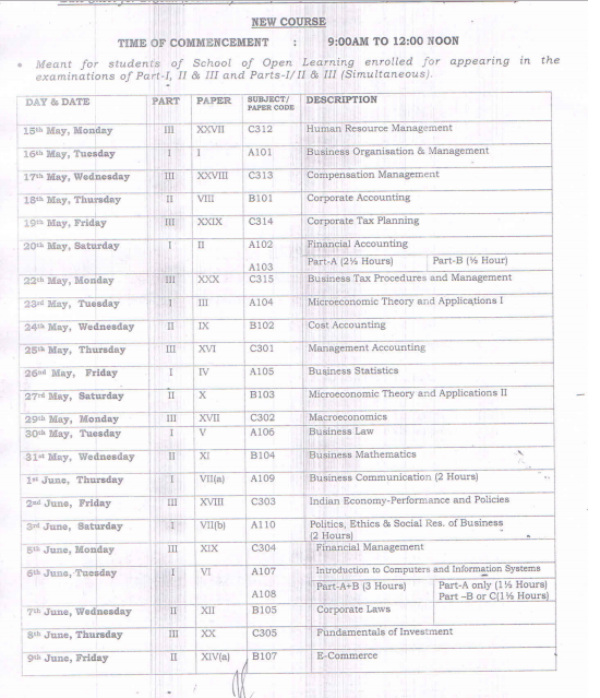 DU SOL Date Sheet 2020 BA B.Sc Time Table 2nd/4th/6th Sem sol.du