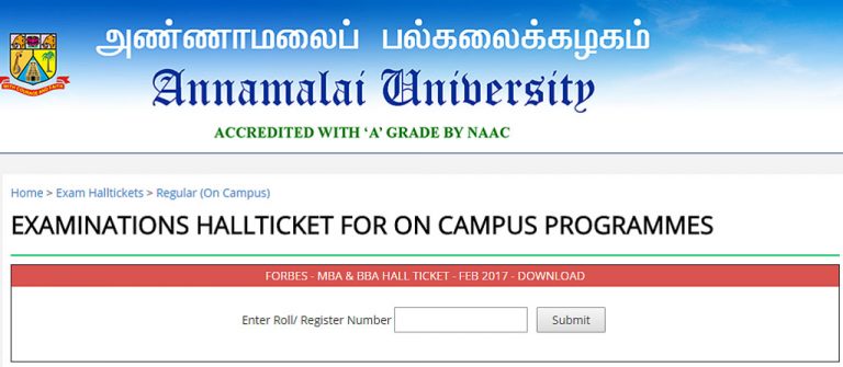 Annamalai University BA Bsc Bcom Hall Ticket 2024 {2nd 4th 6th Sem}